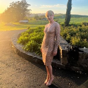 Rose Gold Sparkling Long Sleeve wrap dress